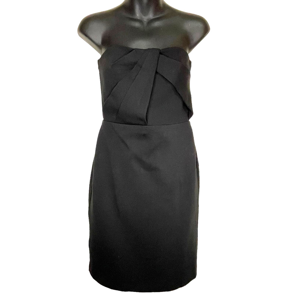 Ann Taylor Strapless Lined Satin Finish‎ Black Cocktail Dress LBD Size 0